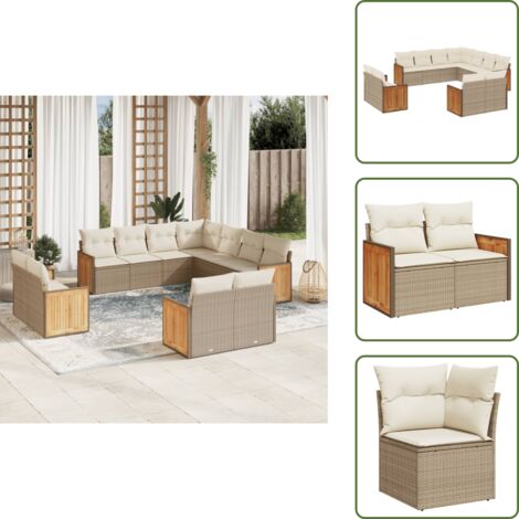 Rattan sintetico - vidaXL Set Divani da Giardino 11 pz con Cuscini Beige in Polyrattan - Poltrone da giardino