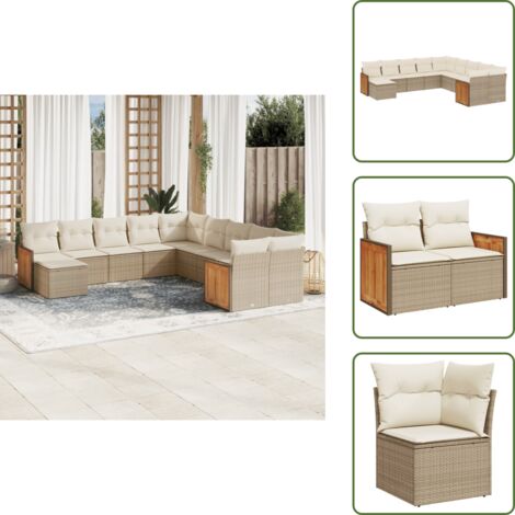 Rattan sintetico - vidaXL Set Divani da Giardino 11 pz con Cuscini Beige in Polyrattan - Poltrone da giardino