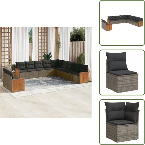 Rattan sintetico - vidaXL Set Divani da Giardino 11 pz con Cuscini in Polyrattan Grigio - Poltrona da giardino