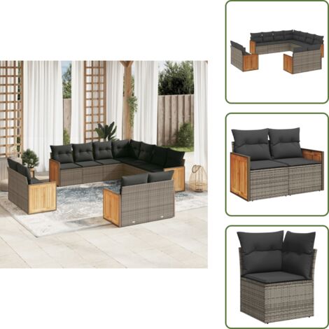 Rattan sintetico - vidaXL Set Divani da Giardino 11 pz con Cuscini in Polyrattan Grigio - Poltrone da giardino