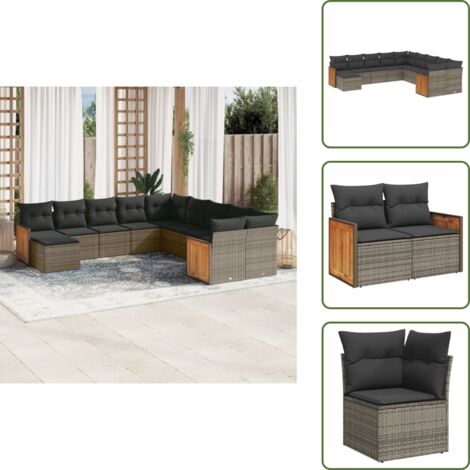 Rattan sintetico - vidaXL Set Divani da Giardino 11 pz con Cuscini in Polyrattan Grigio - Poltrone da giardino