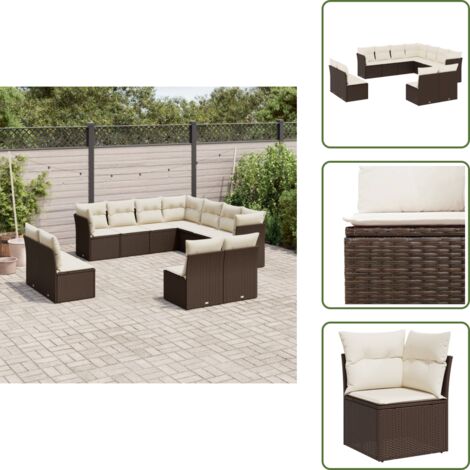 Rattan sintetico - vidaXL Set Divani da Giardino 11 pz con Cuscini Polyrattan Marrone - Mobili da giardino