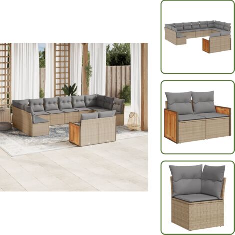 Rattan sintetico - vidaXL Set Divani da Giardino 12 pz con Cuscini Beige in Polyrattan - Poltrone da giardino