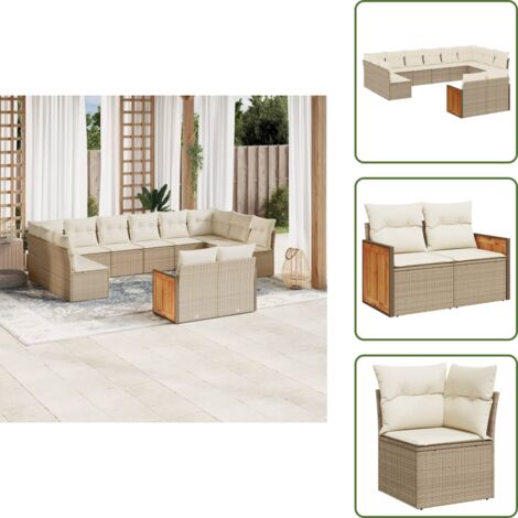 Rattan sintetico - vidaXL Set Divani da Giardino 12 pz con Cuscini Beige in Polyrattan - Poltrone da giardino