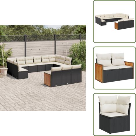 Rattan sintetico - vidaXL Set Divani da Giardino 13pz con Cuscini Nero in Polyrattan - Mobili da giardino
