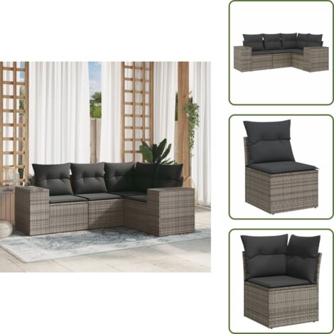 Rattan sintetico - vidaXL Set Divani da Giardino 4 pz con Cuscini in Polyrattan Grigio - Arredamento da esterno