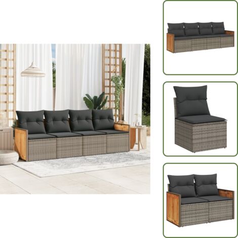 Rattan sintetico - vidaXL Set Divani da Giardino 4 pz con Cuscini in Polyrattan Grigio - Arredamento da esterno