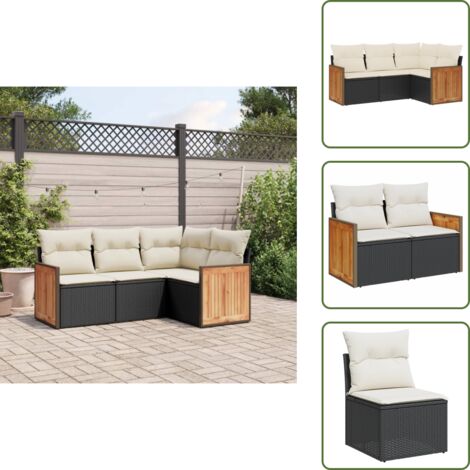 Rattan sintetico - vidaXL Set Divani da Giardino 4 pz con Cuscini Nero in Polyrattan - Arredamento da esterno