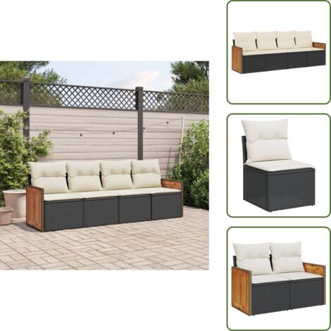 Rattan sintetico - vidaXL Set Divani da Giardino 4 pz con Cuscini Nero in Polyrattan - Mobili da esterno