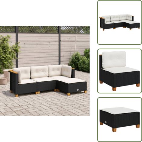Rattan sintetico - vidaXL Set Divani da Giardino 4 pz con Cuscini Nero in Polyrattan - Mobili da giardino