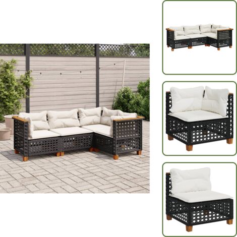 Rattan sintetico - vidaXL Set Divani da Giardino 4 pz con Cuscini Nero in Polyrattan - Mobili da giardino