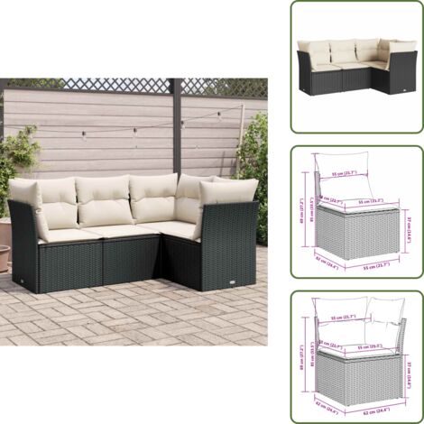 Rattan sintetico - vidaXL Set Divani da Giardino 4 pz con Cuscini Nero in Polyrattan - Mobili da giardino