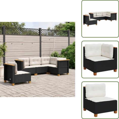 Rattan sintetico - vidaXL Set Divani da Giardino 5 pz con Cuscini in Polyrattan Nero - Mobili da giardino