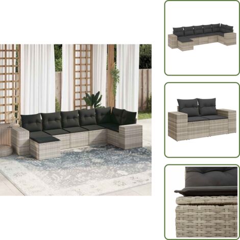 Rattan sintetico - vidaXL Set Divani da Giardino 7pz con Cuscini Grigio Chiaro Polyrattan - Mobili da giardino