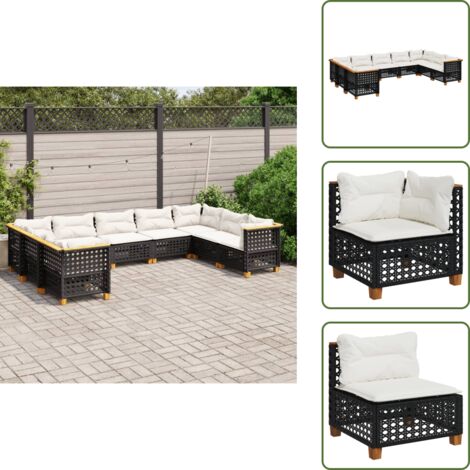 Rattan sintetico - vidaXL Set Divani da Giardino 9 pz con Cuscini Nero in Polyrattan - Mobili da giardino