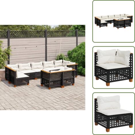 Rattan sintetico - vidaXL Set Divani da Giardino 9 pz con Cuscini Nero in Polyrattan - Mobili da giardino