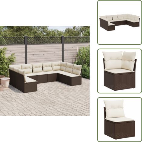 Rattan sintetico - vidaXL Set Divani da Giardino 9pz con Cuscini Marrone in Polyrattan - Mobili da giardino