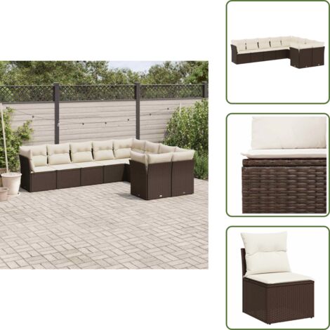 Rattan sintetico - vidaXL Set Divani da Giardino 9pz con Cuscini Marrone in Polyrattan - Mobili da giardino