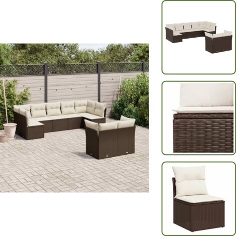 Rattan sintetico - vidaXL Set Divani da Giardino 9pz con Cuscini Marrone in Polyrattan - Mobili da giardino