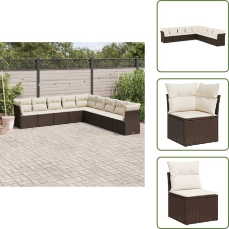 Rattan sintetico - vidaXL Set Divani da Giardino 9pz con Cuscini Marrone in Polyrattan - Mobili da giardino