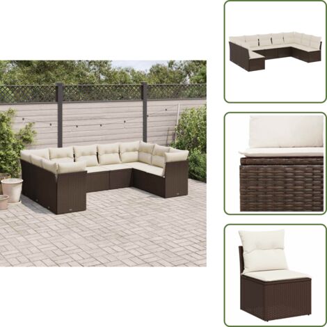 Rattan sintetico - vidaXL Set Divani da Giardino 9pz con Cuscini Marrone in Polyrattan - Mobili da giardino