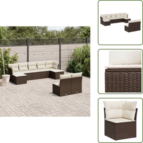 Rattan sintetico - vidaXL Set Divani da Giardino 9pz con Cuscini Marrone in Polyrattan - Mobili da giardino