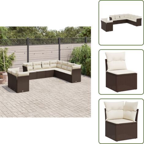 Rattan sintetico - vidaXL Set Divani da Giardino 9pz con Cuscini Marrone in Polyrattan - Mobili da giardino