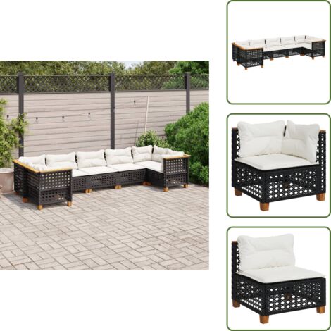 Rattan sintetico - vidaXL Set Divani da Giardino con Cuscini 7pz Nero Polyrattan - Mobili da giardino