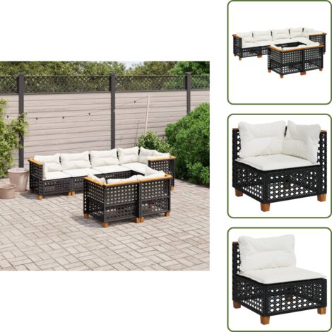 Rattan sintetico - vidaXL Set Divani da Giardino con Cuscini 7pz Nero Polyrattan - Mobili da giardino