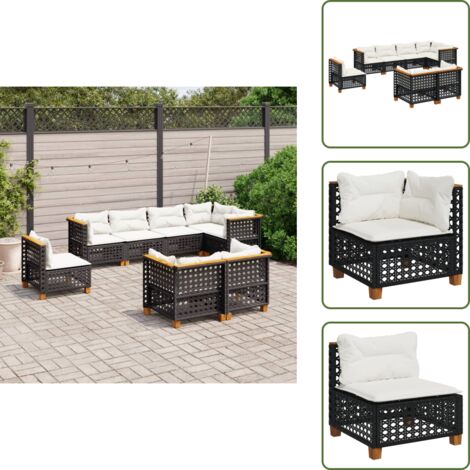 Rattan sintetico - vidaXL Set Divani da Giardino con Cuscini 8 pz Nero in Polyrattan - Mobili da giardino