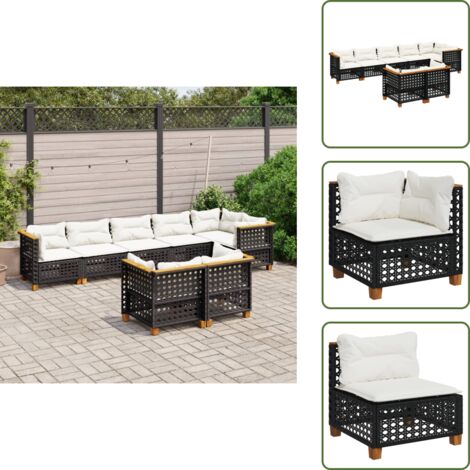Rattan sintetico - vidaXL Set Divani da Giardino con Cuscini 8 pz Nero in Polyrattan - Mobili da giardino