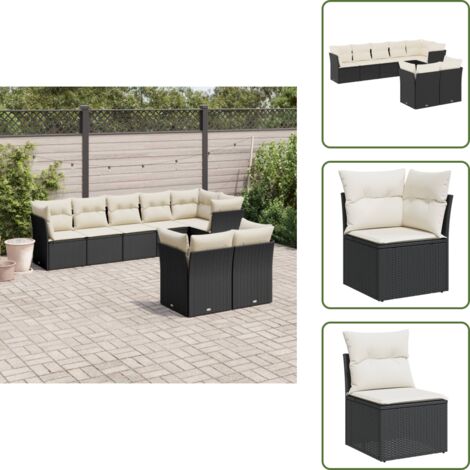 Rattan sintetico - vidaXL Set Divani da Giardino con Cuscini 8 pz Nero in Polyrattan - Mobili da giardino