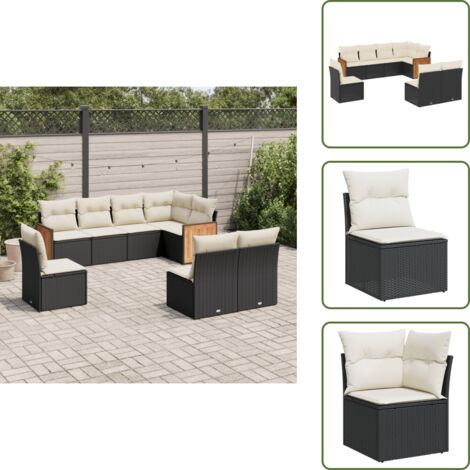 Rattan sintetico - vidaXL Set Divani da Giardino con Cuscini 8 pz Nero in Polyrattan - Poltrona da giardino