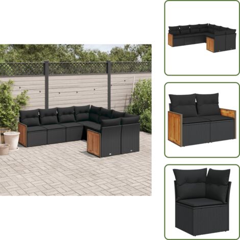 Rattan sintetico - vidaXL Set Divani da Giardino con Cuscini 8 pz Nero in Polyrattan - Poltrone da giardino