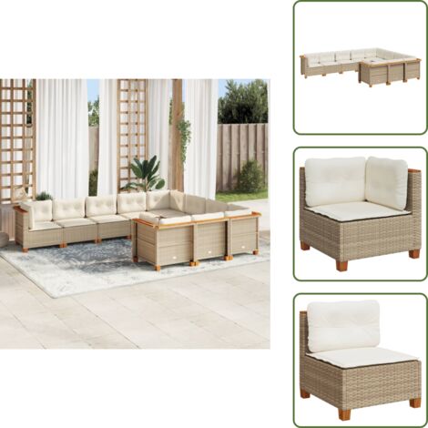 Rattan sintetico - vidaXL Set Divano da Giardino 10 pz con Cuscini Beige in Polyrattan - Mobili da giardino