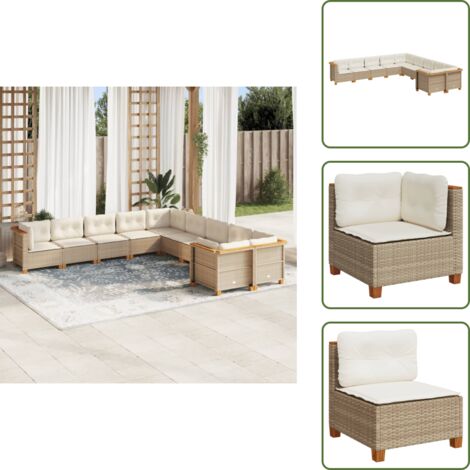 Rattan sintetico - vidaXL Set Divano da Giardino 10 pz con Cuscini Beige in Polyrattan - Mobili da giardino