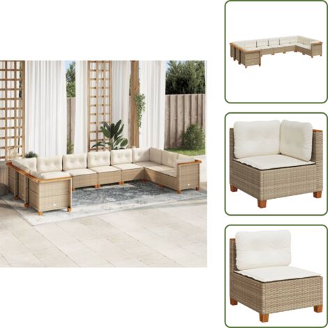 Rattan sintetico - vidaXL Set Divano da Giardino 10 pz con Cuscini Beige in Polyrattan - Mobili da giardino