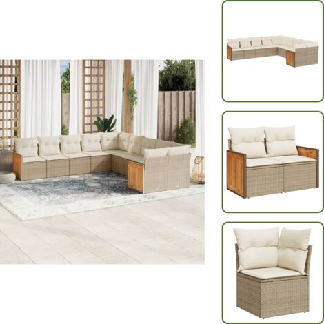Rattan sintetico - vidaXL Set Divano da Giardino 10 pz con Cuscini Beige in Polyrattan - Poltrona da giardino