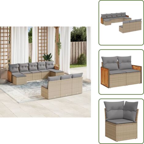Rattan sintetico - vidaXL Set Divano da Giardino 10 pz con Cuscini Beige in Polyrattan - Poltrona da giardino