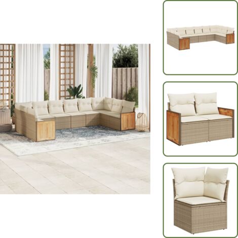 Rattan sintetico - vidaXL Set Divano da Giardino 10 pz con Cuscini Beige in Polyrattan - Poltrona da giardino