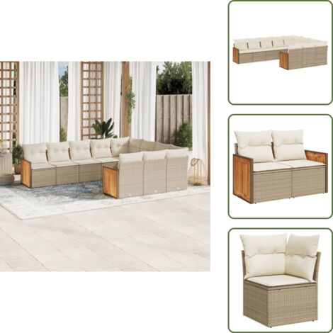 Rattan sintetico - vidaXL Set Divano da Giardino 10 pz con Cuscini Beige in Polyrattan - Poltrona da giardino