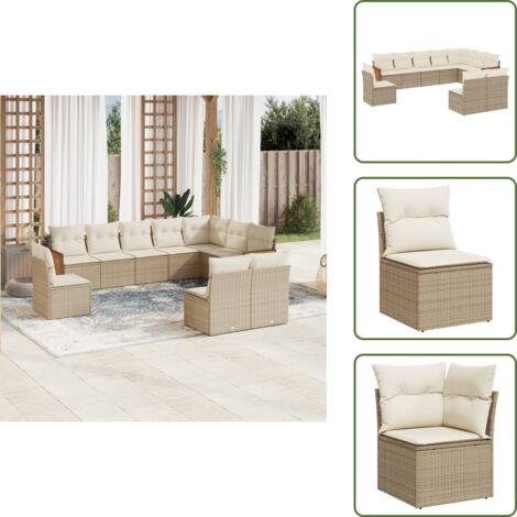 Rattan sintetico - vidaXL Set Divano da Giardino 10 pz con Cuscini Beige in Polyrattan - Poltrona da giardino