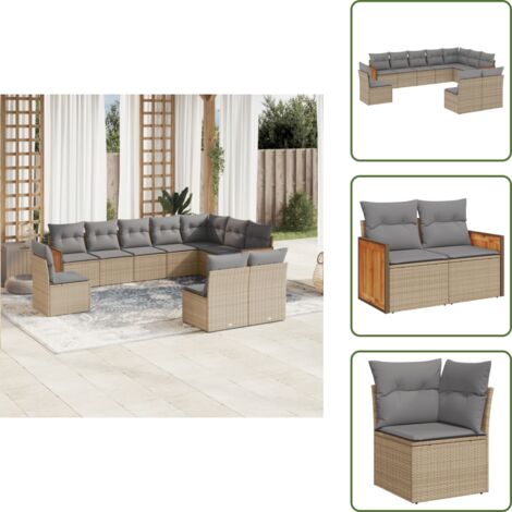 Rattan sintetico - vidaXL Set Divano da Giardino 10 pz con Cuscini Beige in Polyrattan - Poltrona da giardino