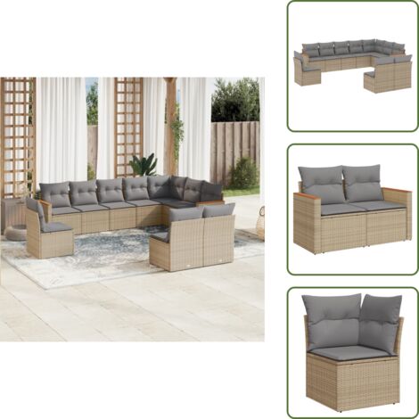 Rattan sintetico - vidaXL Set Divano da Giardino 10 pz con Cuscini Beige Misto Polyrattan - Poltrone da giardino