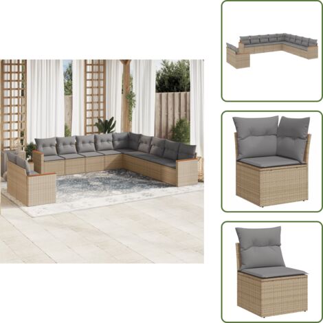 Rattan sintetico - vidaXL Set Divano da Giardino 11 pz con Cuscini Beige Misto Polyrattan - Poltrone da giardino