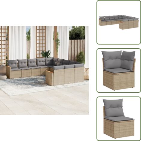 Rattan sintetico - vidaXL Set Divano da Giardino 11 pz con Cuscini Beige Misto Polyrattan - Poltrone da giardino