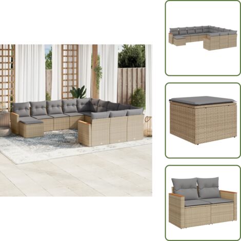 Rattan sintetico - vidaXL Set Divano da Giardino 12 pz con Cuscini Beige Misto Polyrattan - Poltrona da giardino