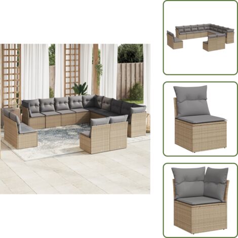 Rattan sintetico - vidaXL Set Divano da Giardino 13 pz con Cuscini Beige in Polyrattan - Poli rattan