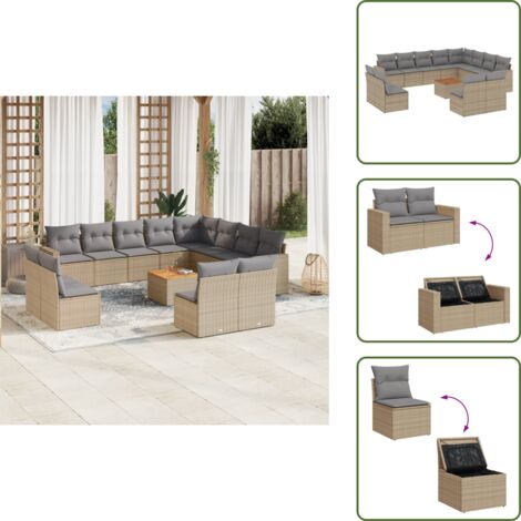 Rattan sintetico - vidaXL Set Divano da Giardino 13 pz con Cuscini Beige Misto Polyrattan - Mobili da esterno
