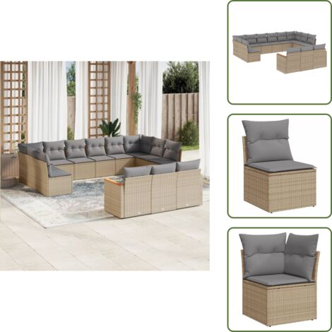Rattan sintetico - vidaXL Set Divano da Giardino 13 pz con Cuscini Beige Misto Polyrattan - Poltrone da giardino
